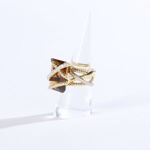 David Yurman 18K Yellow Gold Smoky Quartz & Diamond Cable Wrap Ring (Size 7.5)